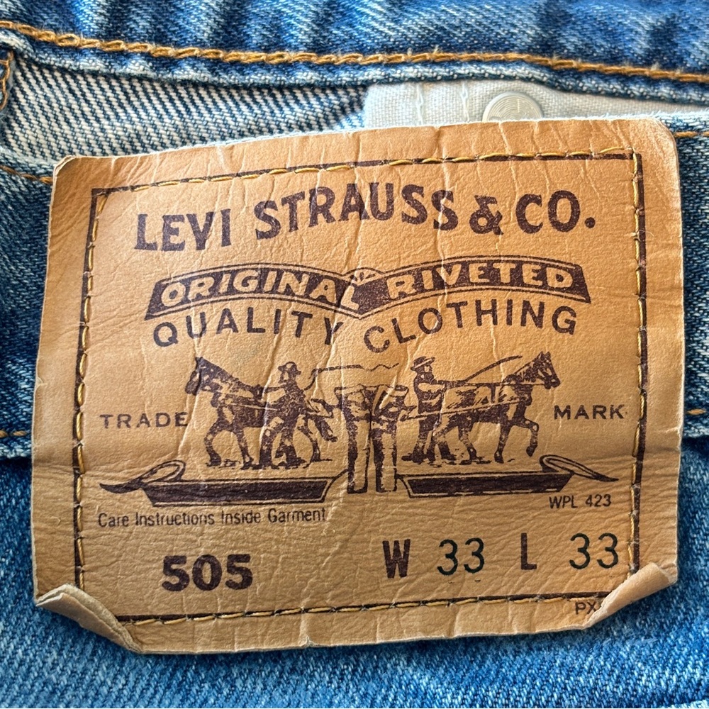 Levi's 505 Vintage Y2K Orange Tag Nooshin Upcycle Bandana Hem Rhinestone Jean 33 - Picture 11 of 14